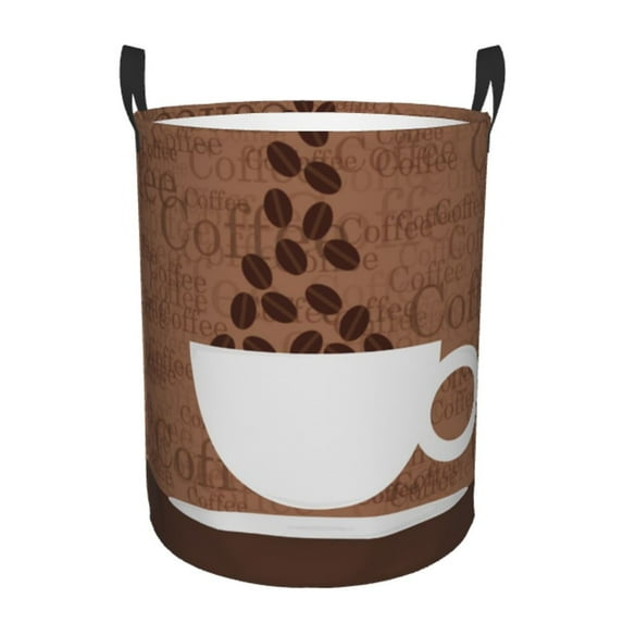 Fotbe Coffee Cafe Cup Laundry Basket with Handles, Waterproof Large Laundry Hamper, Wash Bag for Corner Dorm, Rolling Laundry Basket with Handles-Small