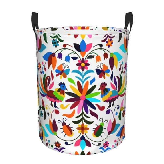 Fotbe Mexican Bright Style Laundry Basket with Handles, Waterproof Large Laundry Hamper, Wash Bag for Corner Dorm, Rolling Laundry Basket with Handles-Medium