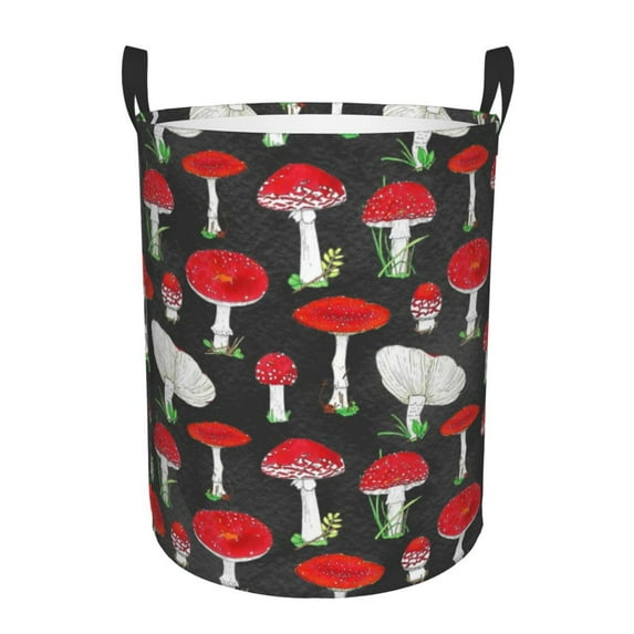 Fotbe Laundry Hamper With Durable Leather Laundry Basket Red Mushrooms Thickened Waterproof Round Collapsible Laundry Hamper, Dirty Clothes Laundry Basket