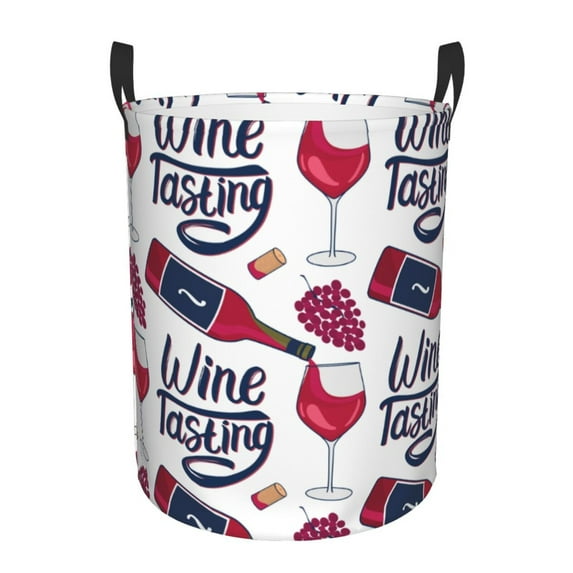 Fotbe Red Wine Glass Bottle Laundry Basket with Handles, Waterproof Large Laundry Hamper, Wash Bag for Corner Dorm, Rolling Laundry Basket with Handles-Medium