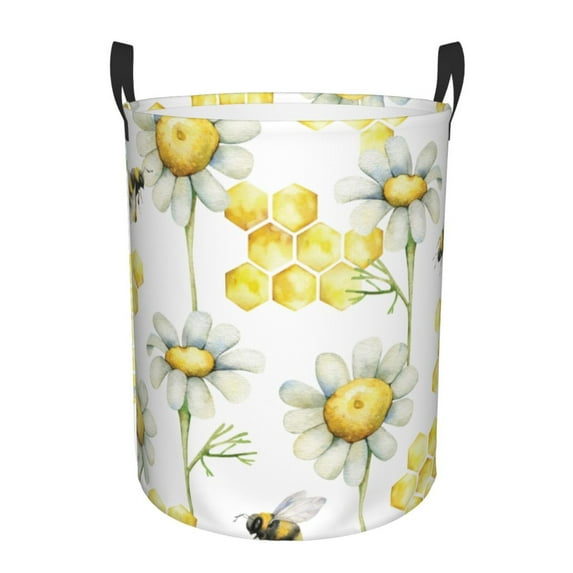 Fotbe Laundry Hamper With Durable Leather Laundry Basket Sweet Honey Thickened Waterproof Round Collapsible Laundry Hamper, Dirty Clothes Laundry Basket