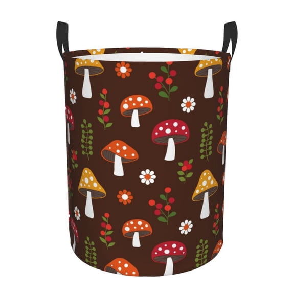 Fotbe Laundry Hamper With Durable Leather Laundry Basket Woodland Mushroom Thickened Waterproof Round Collapsible Laundry Hamper, Dirty Clothes Laundry Basket