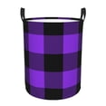 thumbnail image 1 of Fotbe Laundry Hamper With Durable Leather Laundry Basket Purple Buffalo Plaid Thickened Waterproof Round Collapsible Laundry Hamper, Dirty Clothes Laundry Basket, 1 of 8