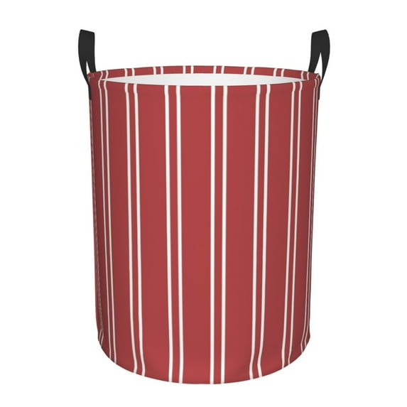 Fotbe Stripes Red White Laundry Basket with Handles, Waterproof Large Laundry Hamper, Wash Bag for Corner Dorm, Rolling Laundry Basket with Handles-Medium