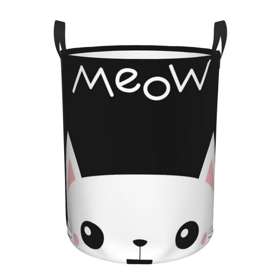Fotbe Laundry Hamper With Durable Leather Laundry Basket Cat Meow Thickened Waterproof Round Collapsible Laundry Hamper, Dirty Clothes Laundry Basket