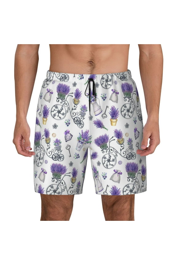 Lavender Bicycle Men’s Swim Trunks Quick Dry Swim Shorts Board Shorts with Mesh Lining-Small