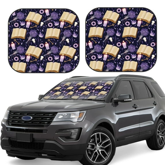 Fotbe Lavender Flowers 2-Piece Car Windshield Sun Shade | Sun Blocker for Car Windshield | Foldable Automotive Interior Accessories for Sun Protection-Medium