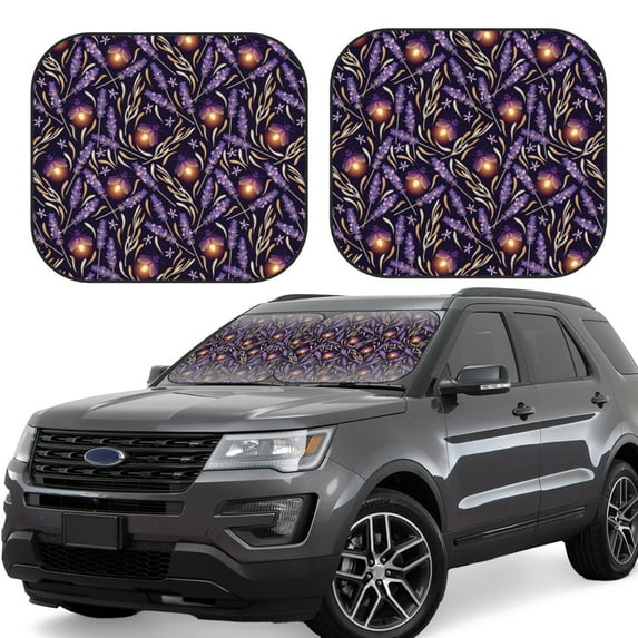 Fotbe Lavender Flowers 2-Piece Car Windshield Sun Shade | Sun Blocker for Car Windshield | Foldable Automotive Interior Accessories for Sun Protection-Medium