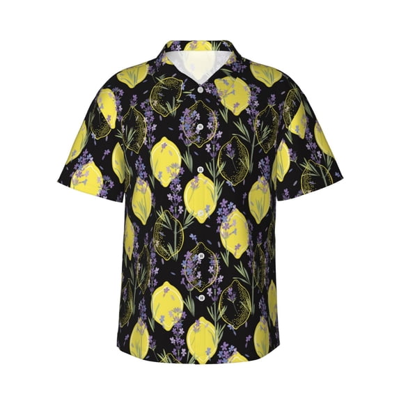 Fotbe Lavender Flowers Hawaiian Shirt for Men Unisex Summer Beach Casual Short Sleeve Cotton Linen Button Down Shirts-3X-Large