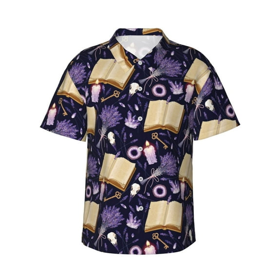 Fotbe Lavender Flowers Hawaiian Shirt for Men Unisex Summer Beach Casual Short Sleeve Cotton Linen Button Down Shirts-Large