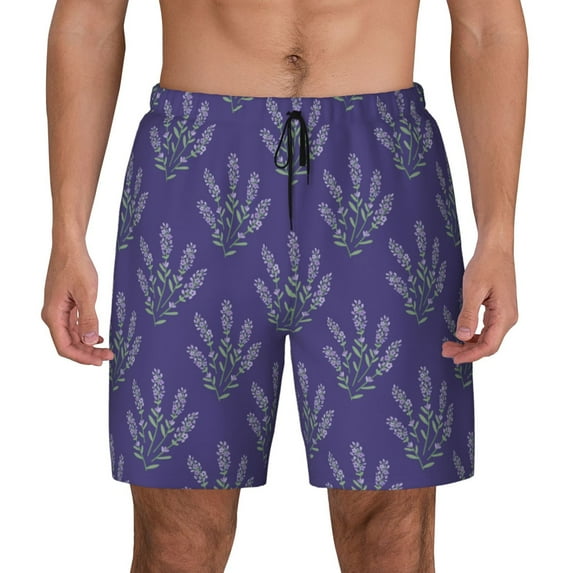 Fotbe Lavender Flowers Men’s Swim Trunks Quick Dry Swim Shorts Board Shorts with Mesh Lining-3X-Large