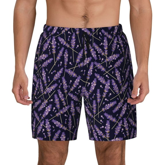 Fotbe Lavender Flowers Men’s Swim Trunks Quick Dry Swim Shorts Board Shorts with Mesh Lining-Large