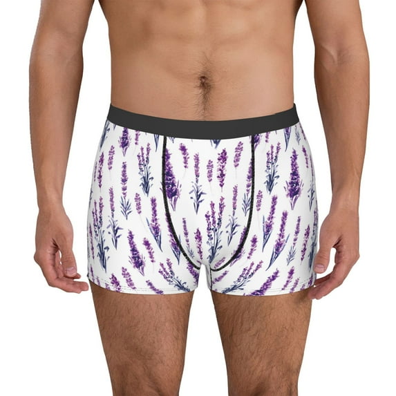 Fotbe Lavender Flowers Men’s Total Support Pouch Boxer Briefs, X-Temp Cooling, Moisture-Wicking Underwear, Regular, Long-leg and Trunk-Small