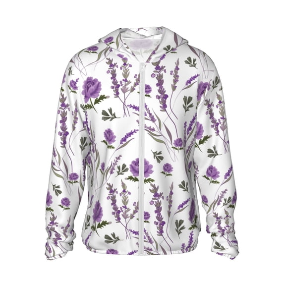 Fotbe Lavender Flowers Men's Women's UPF 50+ Sun Protection Jacket Hooded Cooling Shirt with Pockets Hiking Outdoor Performance-Large