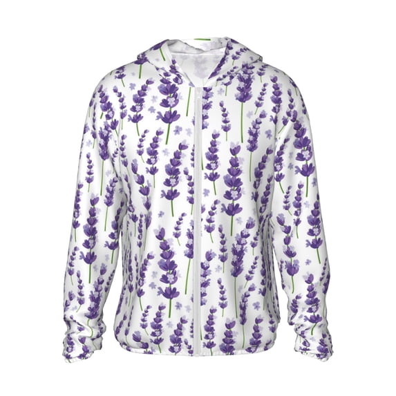 Fotbe Lavender Flowers Men's Women's UPF 50+ Sun Protection Jacket Hooded Cooling Shirt with Pockets Hiking Outdoor Performance-Medium