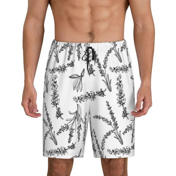 Fotbe Lavender Flowers Pajama Shorts for Men, Men's Pajama Bottoms, Sleepwear,Short Pajama Pants-4X-Large