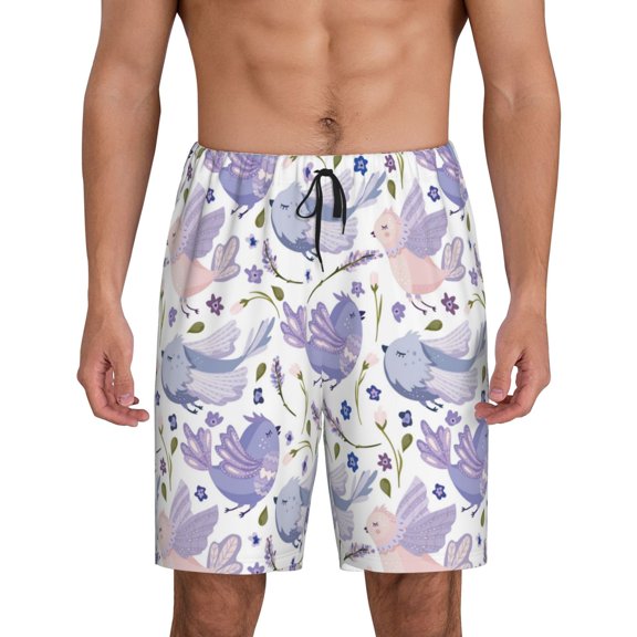 Fotbe Lavender Flowers Pajama Shorts for Men, Men's Pajama Bottoms, Sleepwear,Short Pajama Pants-Small