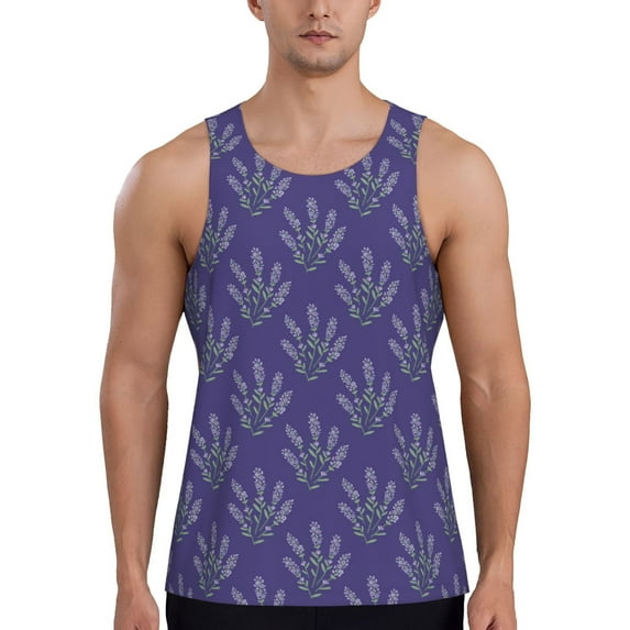 Fotbe Lavender Flowers Pattern Men's Quick Dry Workout Tank Top Gym Muscle Tee Fitness Bodybuilding Sleeveless T Shirt Breathable Workout Shirt-Medium