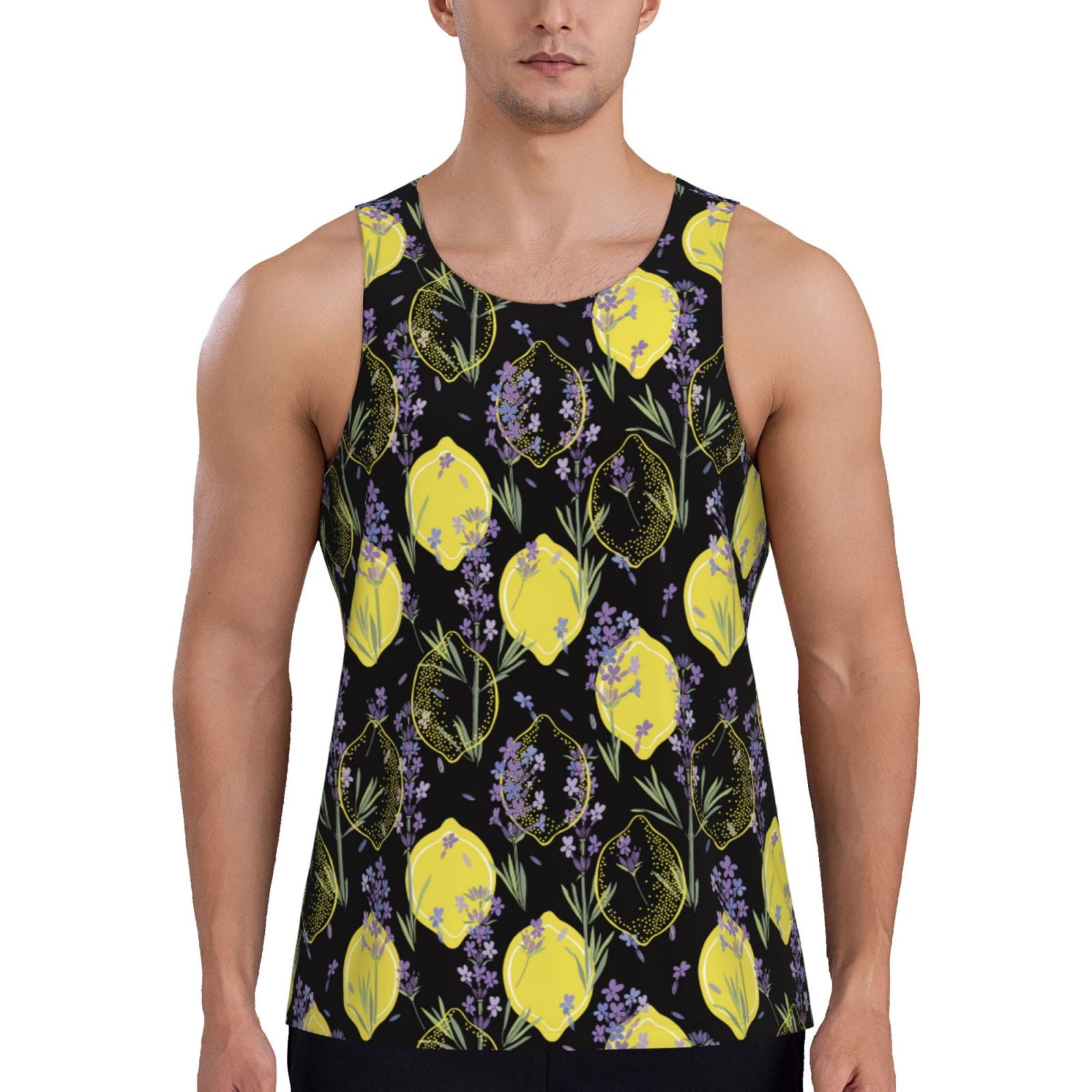 Fotbe Lavender Flowers Pattern Men's Quick Dry Workout Tank Top Gym