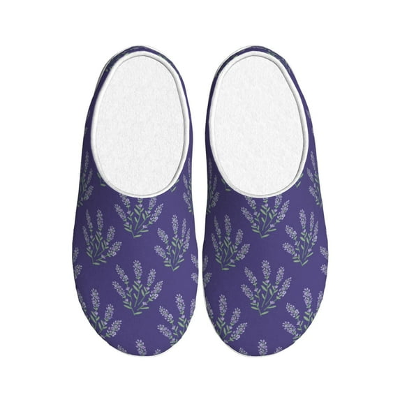 Fotbe Lavender Flowers Pattern Women's Fuzzy Curly Fur Memory Foam Loafer Slippers Indoor Outdoor Slippers Winter Home Shoes-37/38
