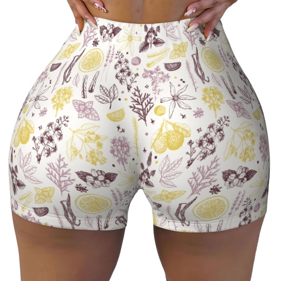 Fotbe Lavender Flowers Seamless Shorts, Womens Workout Shorts High Waist Stretch Booty Short for Gym/Yoga/Running/Biking-X-Large
