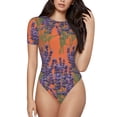 thumbnail image 1 of Fotbe Lavender Flowers Women's Crew Neck Short Sleeves Bodysuit Tops Round Neck Slim Sleeveless Soft Comfortable Basic-Large, 1 of 9