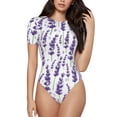 thumbnail image 1 of Fotbe Lavender Flowers Women's Crew Neck Short Sleeves Bodysuit Tops Round Neck Slim Sleeveless Soft Comfortable Basic-X-Large, 1 of 9
