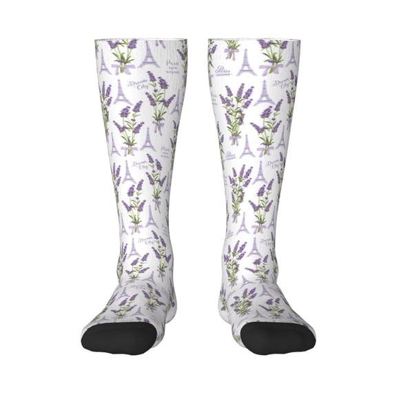 Fotbe Lavender Flowers print Women's Men's Novelty Crew Socks Cotton Socks Knee High Socks for Walking,Running,Nurses,Pregnancy