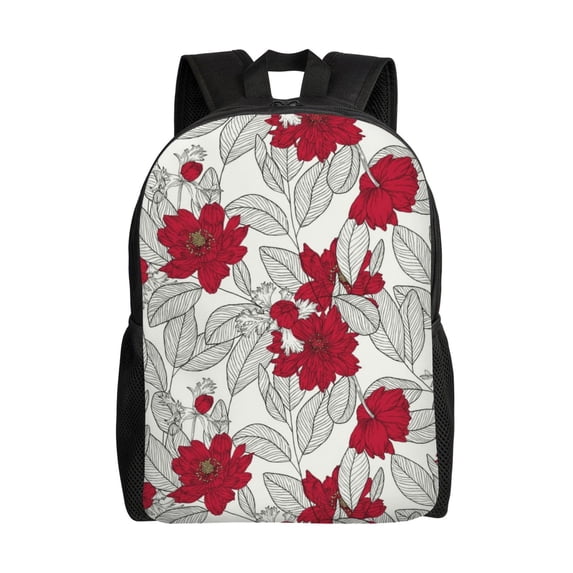 Fotbe Leaves And Anemone Flowers In Red Grey Travel Laptop Backpack, Business Slim Sturdy Laptops Backpack, Water Resistant College School Computer Bag Gift for Men & Women Fits 15.6 Inch Notebook