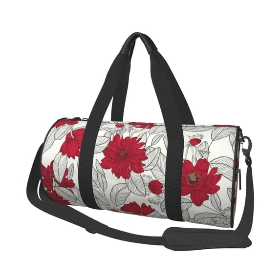 Fotbe Leaves And Anemone Pattern Foldable Sports Gym Bag with Wet Dry Pocket, Ultralight Travel Bag, Large Capacity Duffel Bag, Splash Proof Carry on Bag, Overnight Bag, Weekender Bag