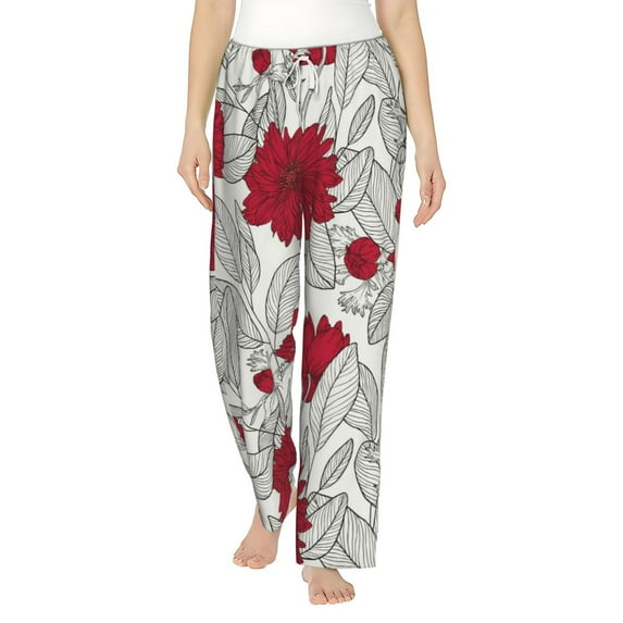 Fotbe Leaves And Anemone Women's Pajama Pants,Sleepwear Pants,Pj Bottoms Drawstring And Pockets-Small
