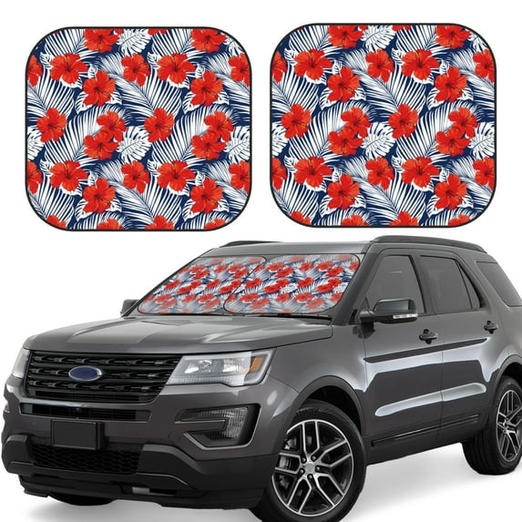 Fotbe Leaves And Flowers 2-Piece Car Windshield Sun Shade | Sun Blocker for Car Windshield | Foldable Automotive Interior Accessories for Sun Protection-Large