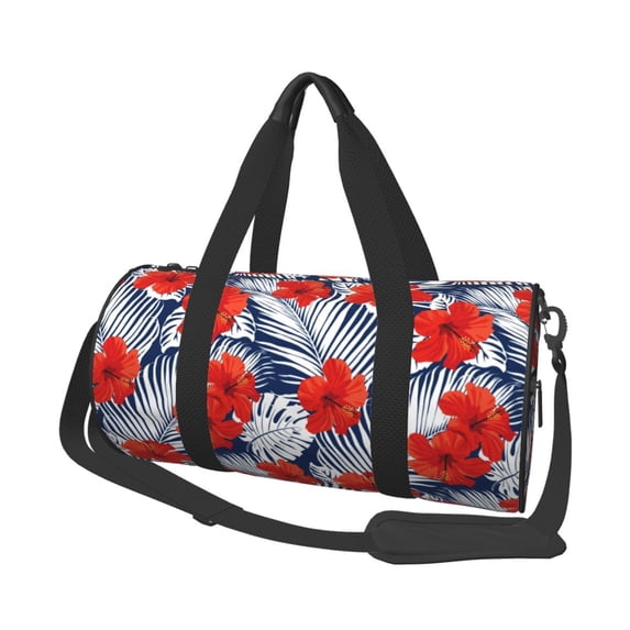 Fotbe Leaves And Flowers Pattern Foldable Sports Gym Bag with Wet Dry Pocket, Ultralight Travel Bag, Large Capacity Duffel Bag, Splash Proof Carry on Bag, Overnight Bag, Weekender Bag