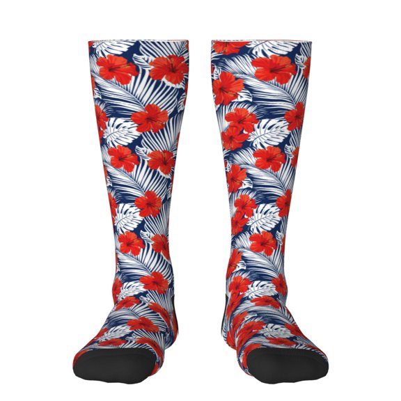 Fotbe Leaves And Flowers print Women's Men's Novelty Crew Socks Cotton Socks Knee High Socks for Walking,Running,Nurses,Pregnancy