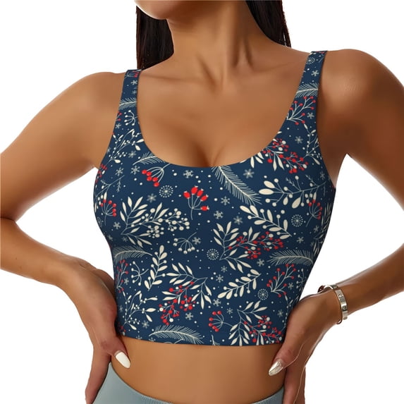 Fotbe Leaves Snowflakes Pattern Womens' Sports Bra Longline Wirefree Padded with Medium Support Sports Moisture-Wicking Workou Vest,Tank Top-X-Large