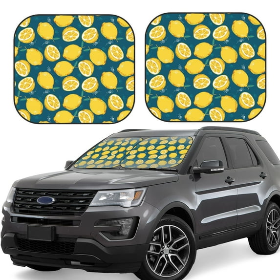 Fotbe Lemon 2-Piece Car Windshield Sun Shade | Sun Blocker for Car Windshield | Foldable Automotive Interior Accessories for Sun Protection-Small