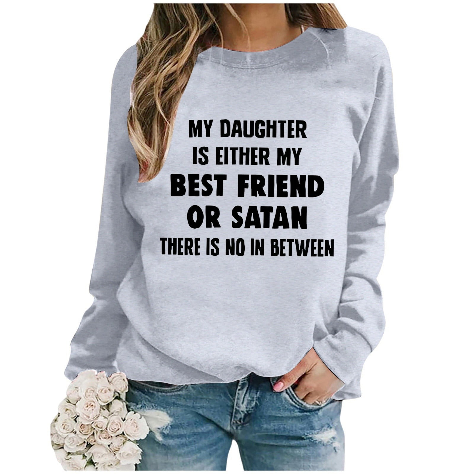 Ladies Fashion Casual Solid Color Loose Long Sleeved Letter Printed Round Neck Hoodie Cat Sweatshirts for Women Dressy Zipper Sweatshirts Women Sweatshirts Women Hoodies plus Size Women 5x Pretty
