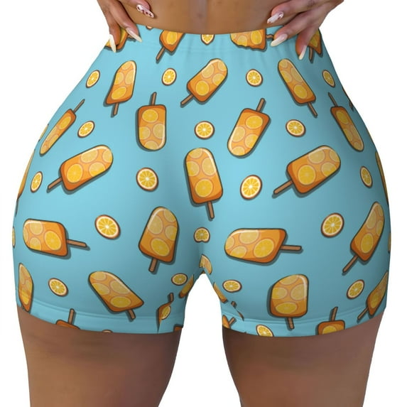 Fotbe Lemon Ice Cream Seamless Shorts, Womens Workout Shorts High Waist Stretch Booty Short for Gym/Yoga/Running/Biking-XX-Large