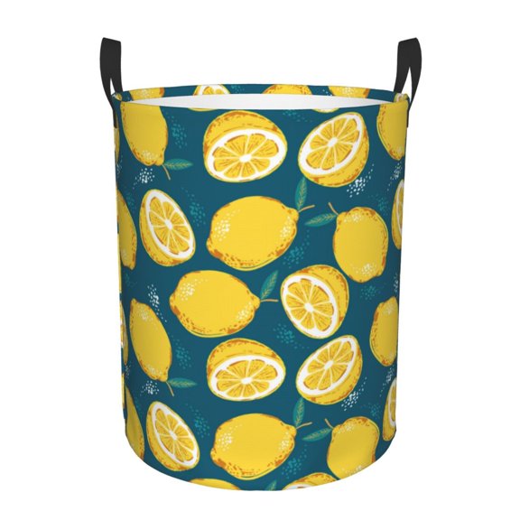 Fotbe Lemon Laundry Basket with Handles, Waterproof Large Laundry Hamper, Wash Bag for Corner Dorm, Rolling Laundry Basket with Handles-Medium