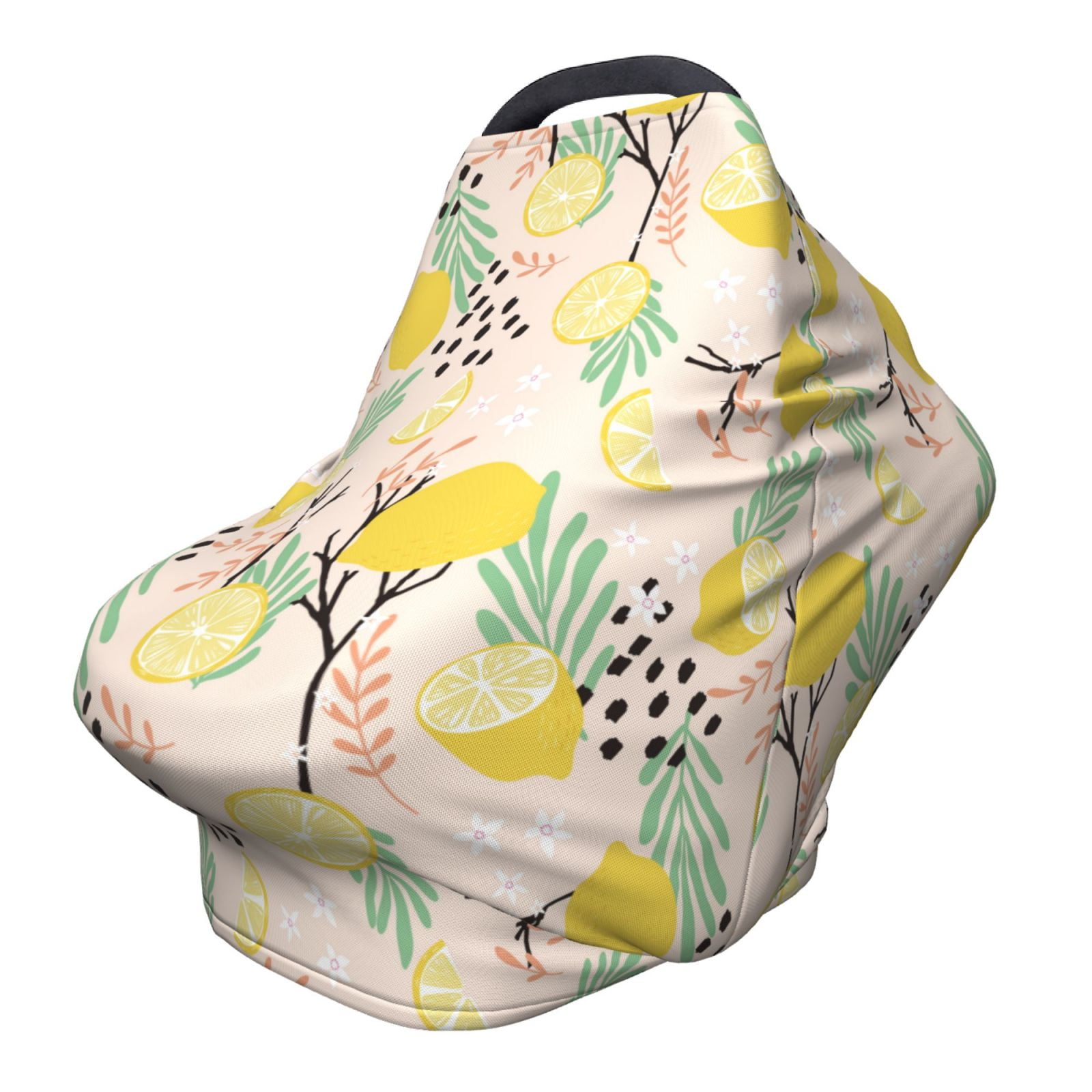Fotbe Lemon Leaves Pattern Car Seat Covers for Babies, Nursing Breastfeeding Cover Infant Carseat Canopy, Soft Stretchy Carrier Cover