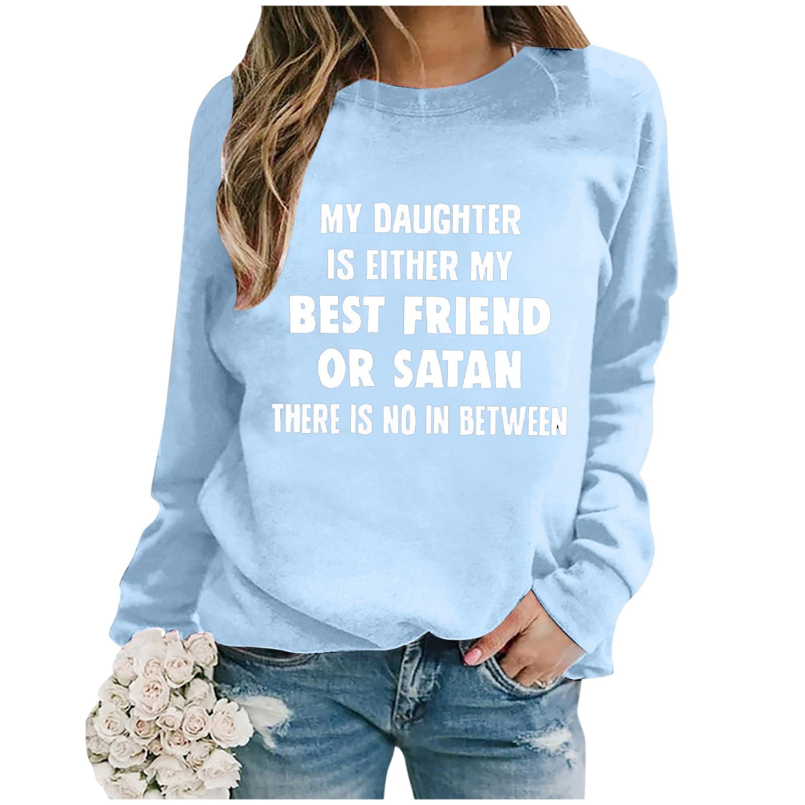 Ladies Fashion Casual Solid Color Loose Long Sleeved Letter Printed Round Neck Hoodie Cat Sweatshirts for Women Dressy Zipper Sweatshirts Women Sweatshirts Women Hoodies plus Size Women 5x Pretty