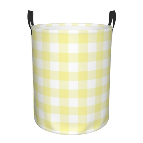 Fotbe Lemon Yellow Checkboard Laundry Basket with Handles, Waterproof Large Laundry Hamper, Wash Bag for Corner Dorm, Rolling Laundry Basket with Handles-Small