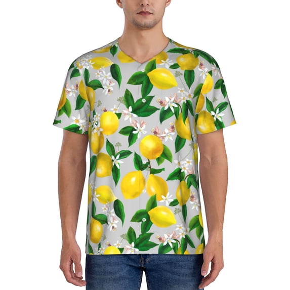 Fotbe Lemon1 Baseball Jersey Shirt for Men and Women, Casual Short Sleeves Button Down T-Shirt-Small