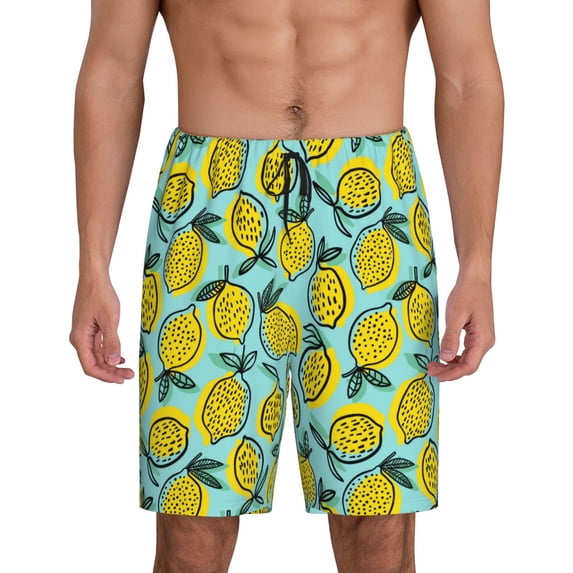 Fotbe Lemon1 Pajama Shorts for Men, Men's Pajama Bottoms, Sleepwear,Short Pajama Pants-Small