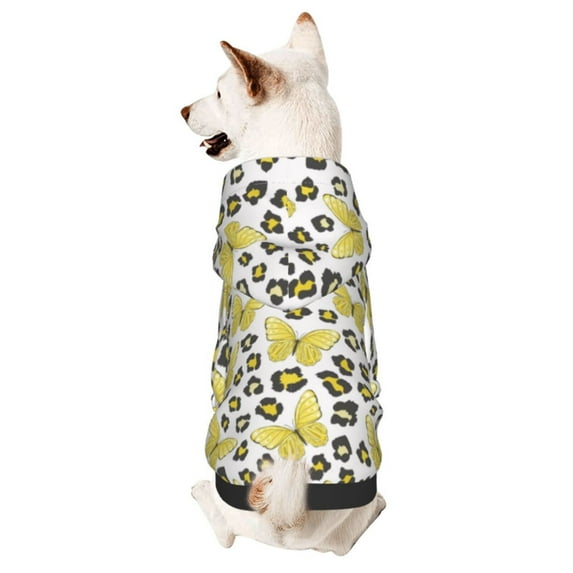 Fotbe Leopard And Butterfly Print Small Dog Sweater Hoodies Pet Grey Hooded Soft Fleece Sweatshirts with Pocket Fall Winter Puppy Cat Sweaters Warm Clothes-X-Small