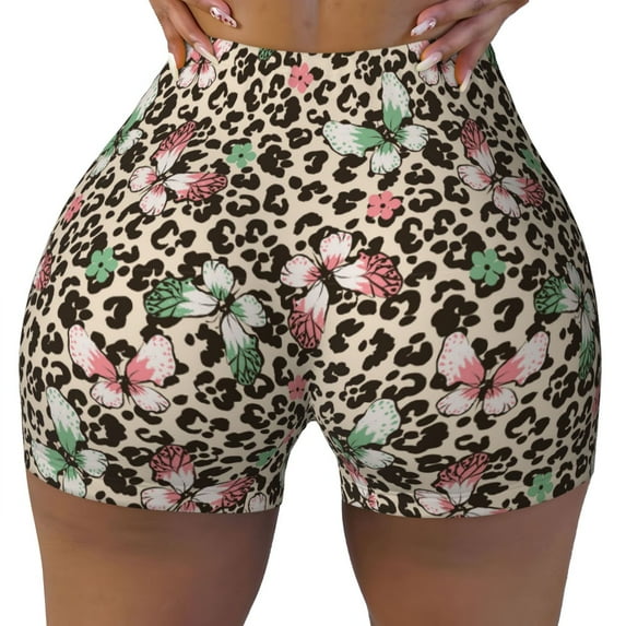 Fotbe Leopard Dots Seamless Shorts, Womens Workout Shorts High Waist Stretch Booty Short for Gym/Yoga/Running/Biking-X-Large