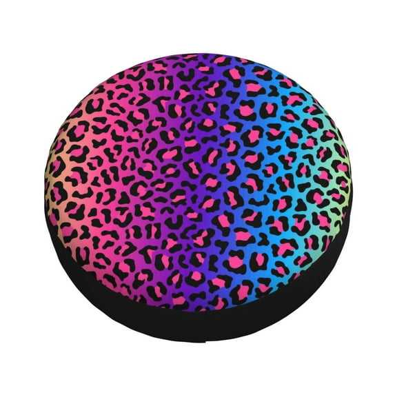 Fotbe Leopard Neon Rainbow Gradient Spare Tire Cover Thickening Universal Fit for Jeep, Trailer, RV, SUV, Truck, Tough Tire Wheel Soft Cover-16 inch
