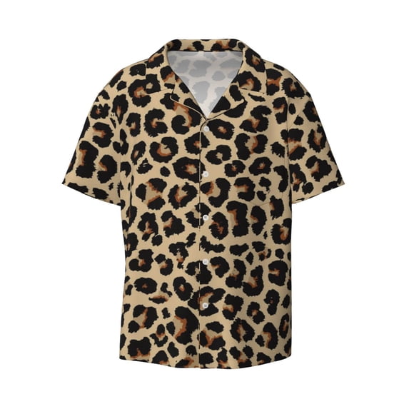 Fotbe Leopard Print-1 print Short Sleeve Button Down Shirts for Men Casual Summer Beach Wrinkle Free Shirt-Small