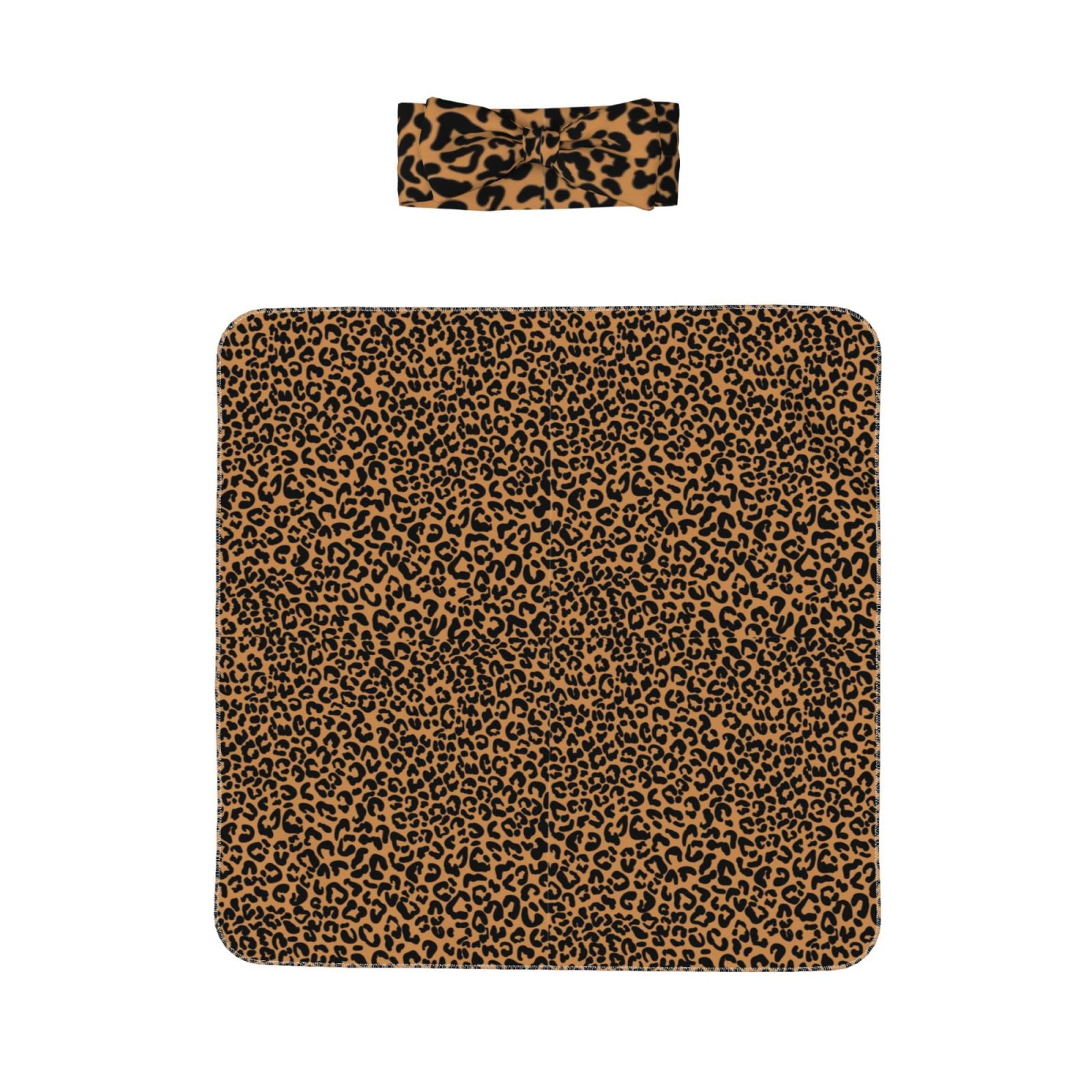 Fotbe Leopard Print Baby Swaddle Blanket and Headband Set Swaddle Wrap