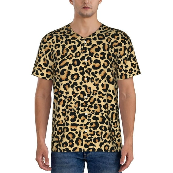 Fotbe Leopard Print Baseball Jersey Shirt for Men and Women, Casual Short Sleeves Button Down T-Shirt-Large